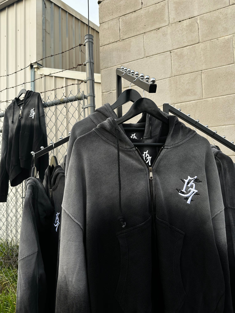 137 "All Luv" Coal Ombré Waffle Zip Up
